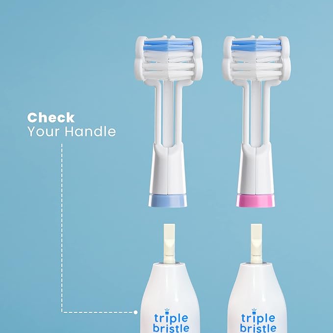 Triple Bristle Replacement Brush Head Refills | Innovative 3 Sided Head Design | Compatible with Triple Bristle Brand Sonic Toothbrush | Color Changing Indicator Bristles | 4 Pack (2 Pink + 2 Blue)