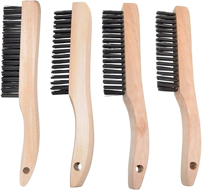 JOUNJIP 4 Multi-Purpose Shoe Handle Wire Scratch Brushes with Black Oil Tempered Steel
