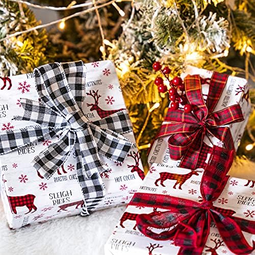 WRAPAHOLIC Christmas Wrapping Paper Set - Reindeer, Snowflake, Plaid Wrapping Paper Bundle with Gift Bow & Ribbon & Tag & Sticker