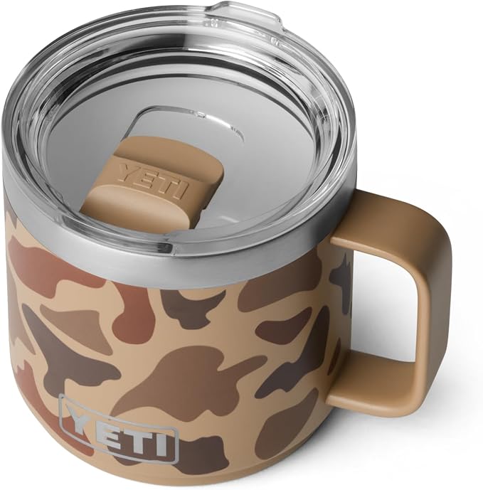 YETI Rambler 14 oz Ceramic Lined Stackable Mug, Vacuum Insulated, Stainless Steel with MagSlider Lid, Wetlands Camo