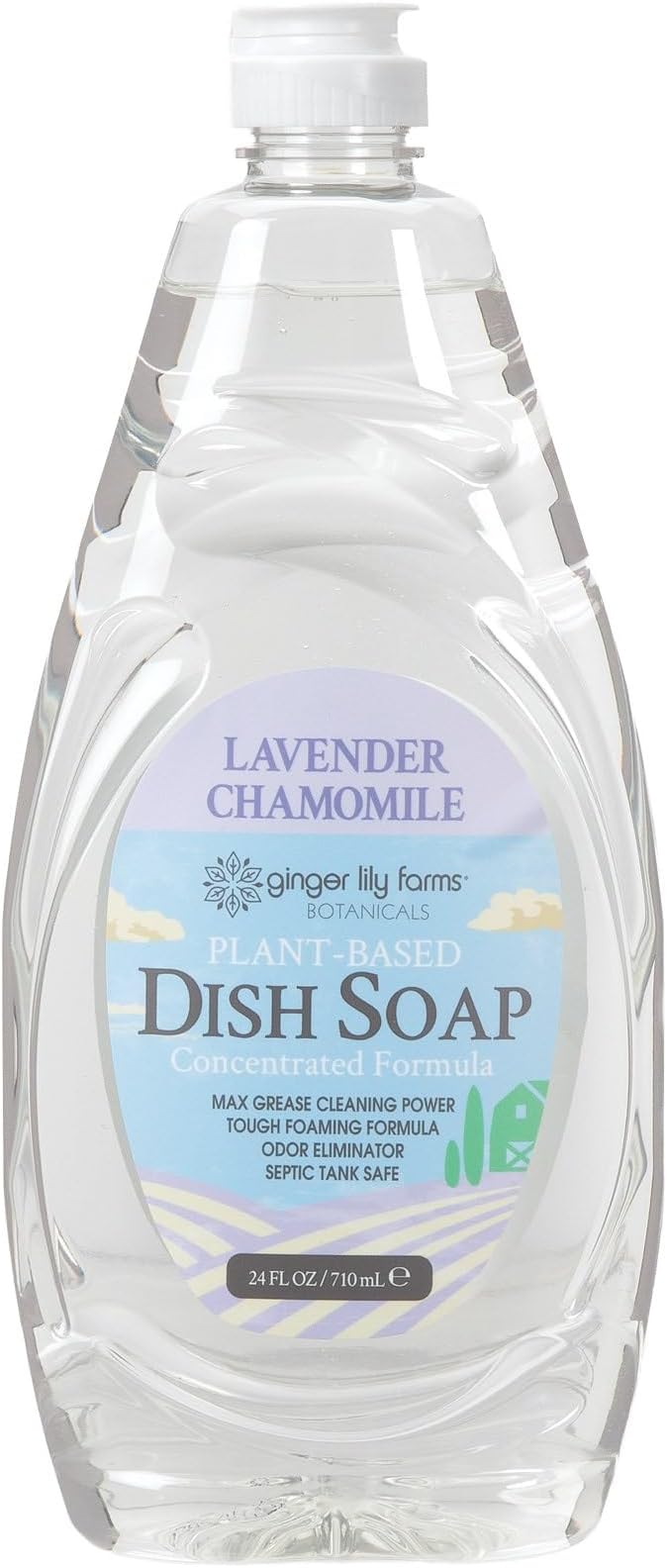 Ginger Lily Farms Botanicals Plant-Based Liquid Dish Soap, Concentrated Formula with Max Grease Cleaning Power, Cruelty-Free, Lavender Chamomile Scent, 24 Fl Oz