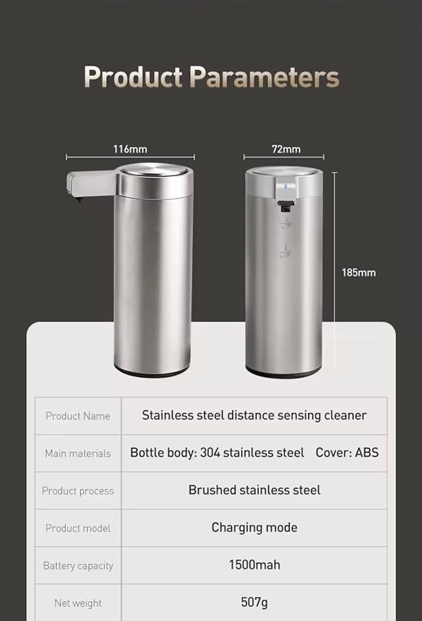 9 oz. Automatic Soap Dispenser – Touchless Infrared Sensor, Stainless Steel, IPX5 Waterproof, USB-C Rechargeable, for Bathroom & Kitchen, Hands-Free Soap Dispenser (Brushed Silver)