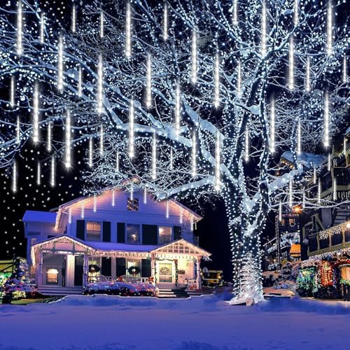 Large Meteor Shower Lights for Christmas Decorations Outdoor, 40-Tube White