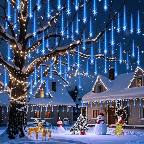 Weepong Christmas Lights Outdoor 32 Tubes 768LEDs Meteor Shower Lights Blue
