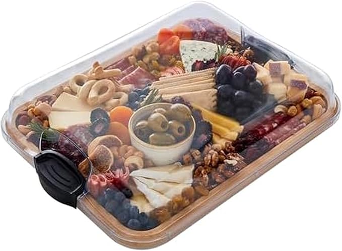 FAREBERWARE Build-A-Board Bamboo Cutting Board with Single Storage Compartment, Clear Locking Lid, Black Handles, Perfect for Charcuterie & Snacks, Pack of 2
