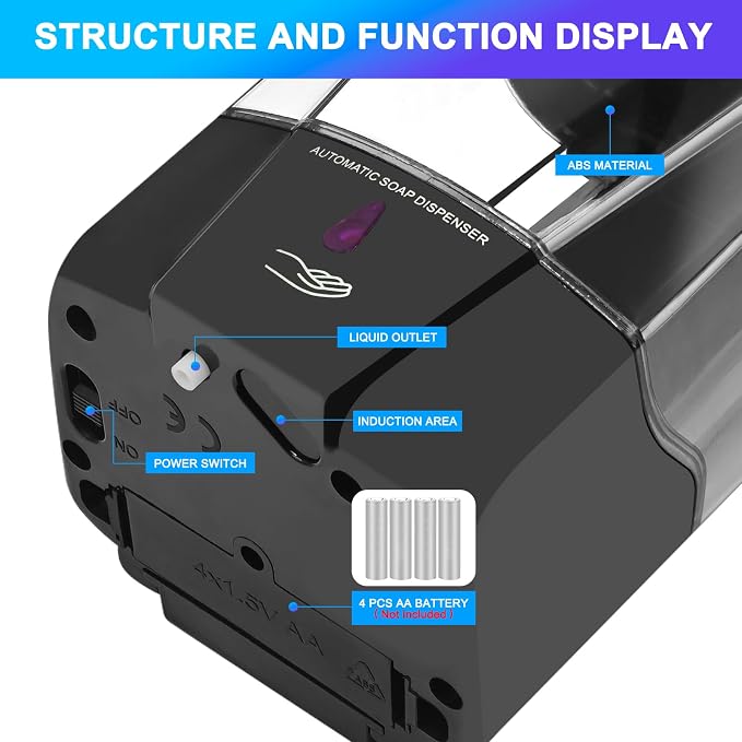6 Pack Automatic Soap Dispenser,20oz/600ml Wall Mount Commercial Liquid Soap Dispenser Touchless for Bathroom,Kitchen,Hotel,Restaurant(Black)