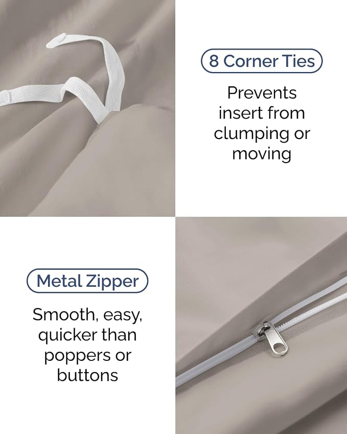 Duvet Cover Twin/Twin XL Size Set - Extra Soft Twin/Twin XL Duvet Cover 68" x 90" with 1 Pillow Sham for Women, Men, Kids & Teens - Comfy, Easy-Care & Fade Free w/ Zipper Closures & Ties (Light Grey)