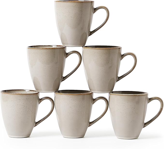 MONITO 17oz Ceramic Coffee Mugs Set of 6, GrayYellow Large Mugs with Handle | Mugs with Gold Rim for Latte,Tea&Cocoa,Dishwasher&Microwave Safe,Reactive Glaze Cups,Ideal Gift for Office and Home Use