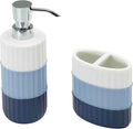 Izod - Bathroom Set, 2pc Countertop Accessories, Striped Resin Toothbrush Holder & Lotion Pump, Dorm Room Essentials (Clubhouse Collection, Blue)