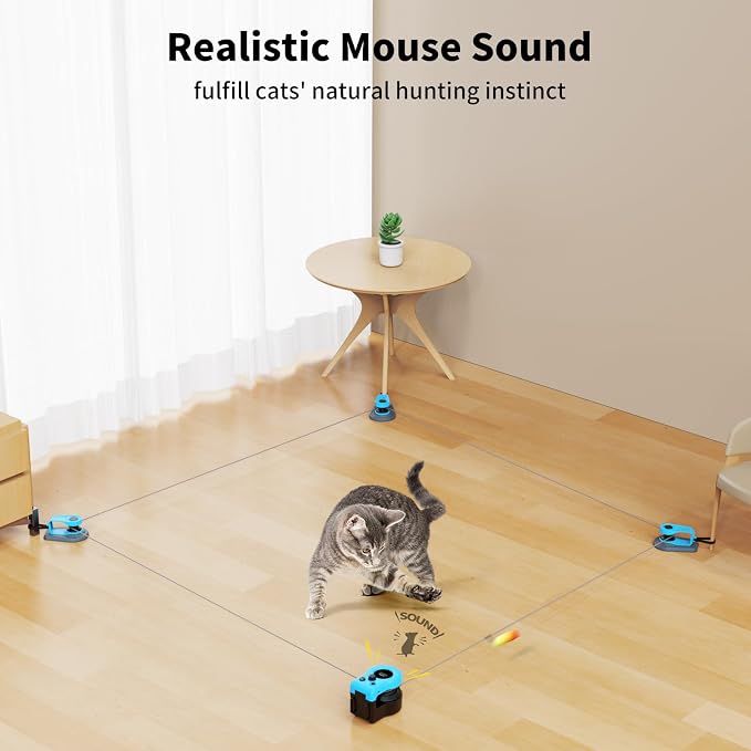 AsFrost Upgraded Interactive Cat Toy for Indoor Cats Chase/Run/Hunt-SkyBlue | Auto/Manual Control DIY Cat Feather Mouse Toy, Cat Exercise Treadmill, Mental Stimulation Boredom Buster Electric Cat Toy