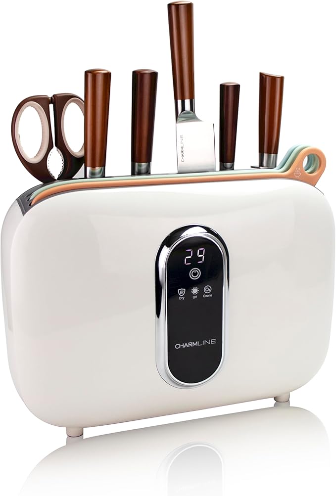 Charmline Smart Cutting Board and Knife Set with Organizer | Practical Gift for Mom, Dad, Housewarming, Birthday & Christmas, Color-coded Boards for Different Food Types, Self-Cleaning
