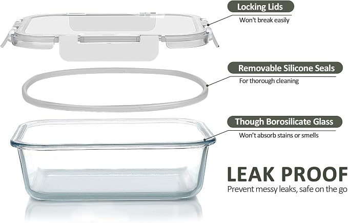 [8-Pack,30 oz]Glass Meal Prep Containers,MCIRCO Glass Food Storage Containers,Airtight lunch Containers with Lids, Microwave, Oven, Freezer and Dishwasher, White | Glass Meal Prep Containers,Airtight Lunch Containers with Lids, Microwave, Oven, Freezer...