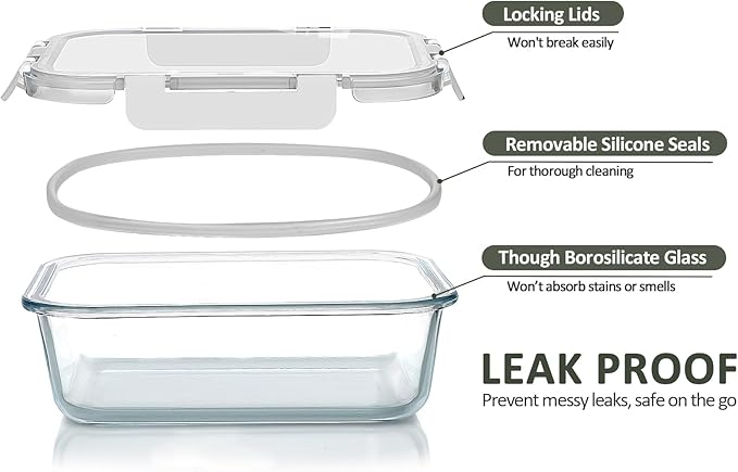 M MCIRCO 10-Pack 22 Oz Glass Meal Prep Containers with Lids - Microwave, Oven, Freezer & Dishwasher Safe - White
