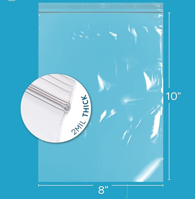 Clear Plastic Reclosable Zip Bags - Bulk GPI Case of 1000 8" x 10" 2 mil Thick Strong & Durable Poly Baggies With Resealable Zip Top Lock For Travel, Storage, Packaging & Shipping.