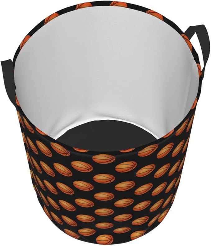 Fun Bblack Basketball Laundry Hamper Laundry Basket Circular Hamper Dirty Clothes Storage with Handles