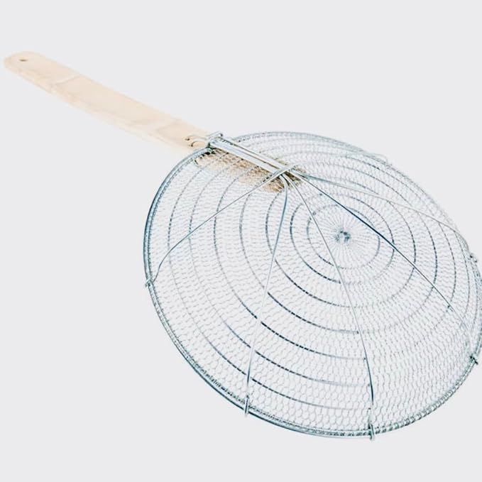 12-Inch Galvanized Steel Spider Strainer – Fine Mesh Skimmer with Natural Bamboo Handle for Cooking & Frying Ideal for Home & Professional Kitchens