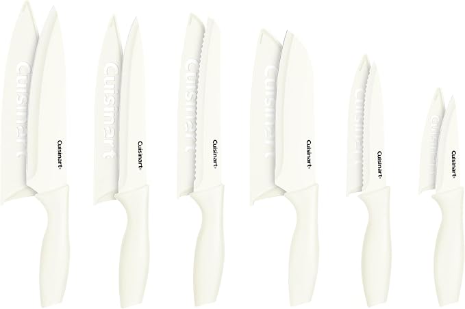 Cuisinart Knife Set, 12pc Ceramic Coated Knife Set with 6 Blades & 6 Blade Guards, Lightweight, Stainless Steel, Durable & Dishwasher Safe (Cream)