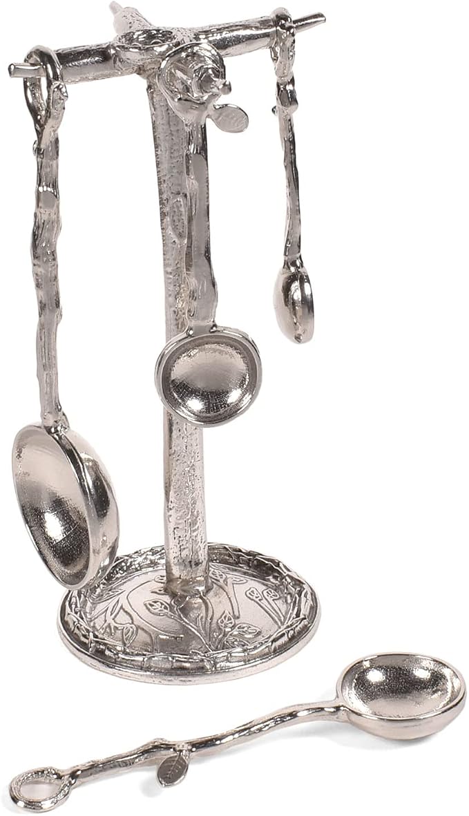 Crosby & Taylor Twig Pewter Measuring Spoon Set with Display Post, Lead-Free, Handmade in the USA