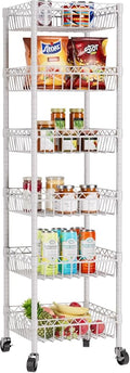 Golpart 6 Shelves Storage Shelf Wire Closet Bathroom Organizers Metal Pantry Kitchen Garage Shelving Unit Laundry Room Organization Home Rack Net Basket White with Wheels 14" Dx14 Wx64.8 H