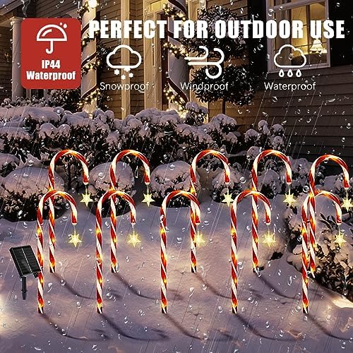 10 Pack Solar Candy Cane Lights with Stars, 21 Inch Christmas Yard Decor