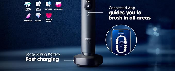 Oral-B Rechargeable Electric Toothbrush, iO9 Genius, 7 Cleaning Modes, Interactive Display, Charging Travel Case, Visible Pressure Sensor, 4 Brush Heads, White Alabaster