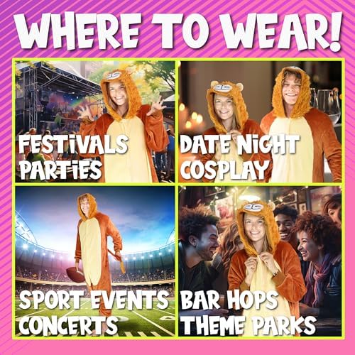 Funziez! Adult Onesie Halloween Costume Animal Dinosaur Shark Unisex Plush One Piece Cosplay Suit for Adults, Men and Women