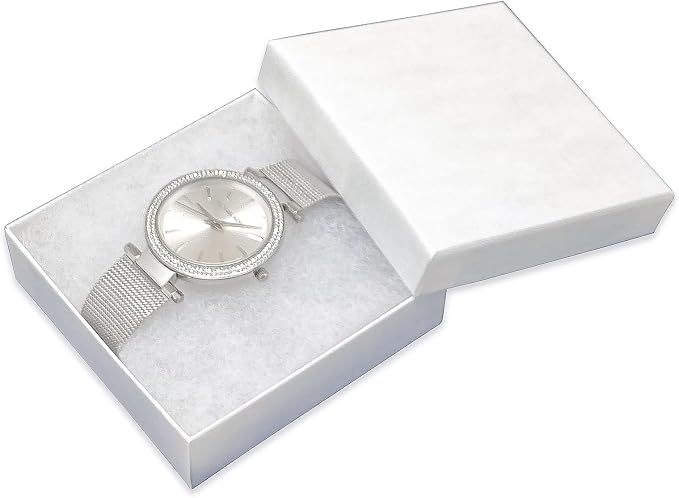 TheDisplayGuys - 25-Pack #33 Cotton Filled Cardboard Paper Jewelry Boxes Gift Case - Matte White (3.5" x 3.5" x 1.0") - for Shipping or Storage