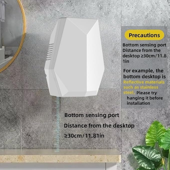 1600W Powerful Hand Dryer, Wall-Mounted Quiet Bathroom Dryer with No-Drill Installation, Compact Automatic Sensor Dryer for Home, Kitchen, Hotel(White)