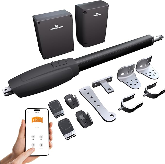 TMT Clifford 500 Premium Single Automatic Gate Opener Up to 20ft and 1200lb Heavy Duty Swing Gate with Remote Complete Kit, Electric Gate Opener for Driveway (App Compatible)
