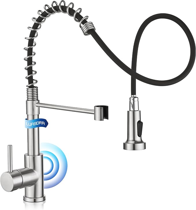 LUFEIDRA Touchless Kitchen Faucet with Pull Down Sprayer-Brushed Nickel Kitchen Faucet with Side Motion Sensor, Smart Hands-Free Spring Kitchen Sink Faucet for Modern Rv Outdoor Laundry Bar Sink
