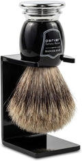 Parker Pure Badger Shaving Brush with Stand – Black & Chrome Handle, 22mm Knot | Rich Lather for Soap & Cream | Handcrafted Wet Shaving Brush for Men | Premium Grooming Tool