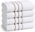 Bath Towels Set for Bathroom – Luxury 6-Piece Cotton Towels, Soft Absorbent & Quick Dry, 600 GSM Bath Towels for Bathroom, Hotel Spa Quality (White/Taupe, 4-Hand Towel Set)