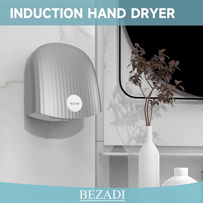1200W Commercial Hand Dryer, High-Speed Hot & Cold Wind, Wall Mounted, Automatic Hand Dryer for Home, Bathroom, Industry - 110V, Silver, ABS Material