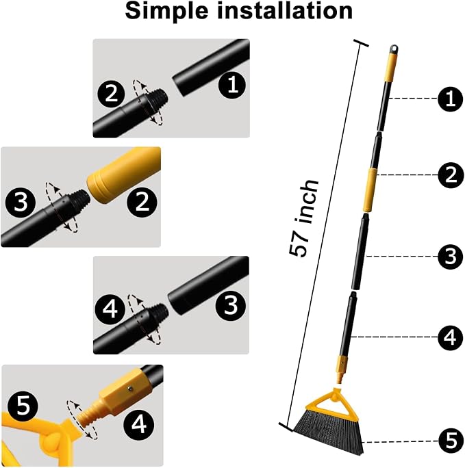 Heavy Duty Angle Broom 4 Pack - Yellow Broom for Outdoor & Indoor, Garage, Driveway, Sidewalk, Kitchen & More, Long Handle