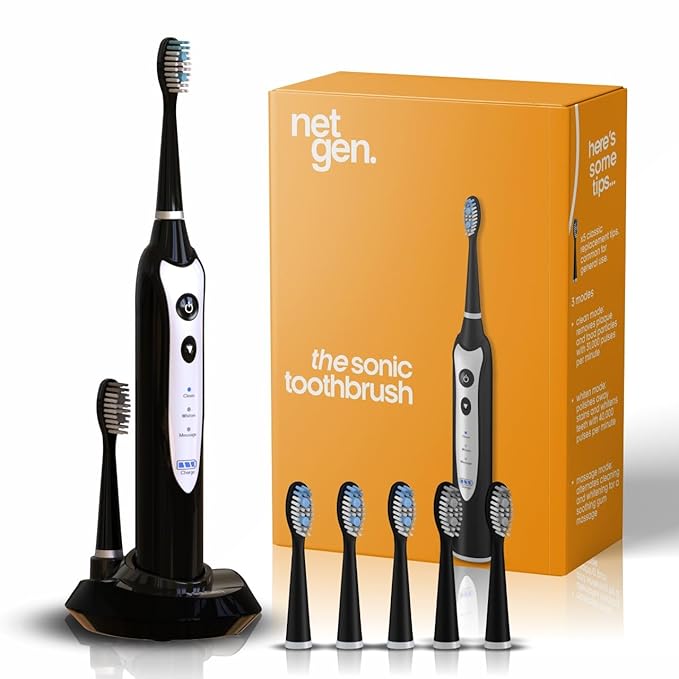 Sonic Electric Toothbrush for Adults, Rechargeable Power Toothbrush with 5 Replacement Heads, Travel Case, 3 Modes, 2 Minute Timer, IPX7 Waterproof Cordless Electric Toothbrush | Black
