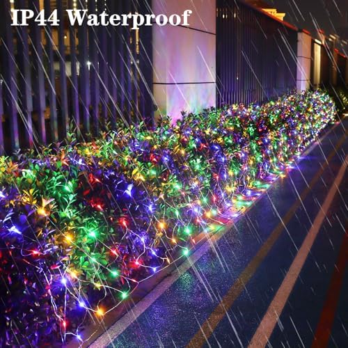 300 LED Net Lights for Bushes, 14.8ft x 5ft 8 Modes Christmas Outdoor Mesh Lights Connectable, Waterproof Decorative String Lights Plug in for Xmas Tree Garden Wedding Party (Clear Wire, Mulitcolor)