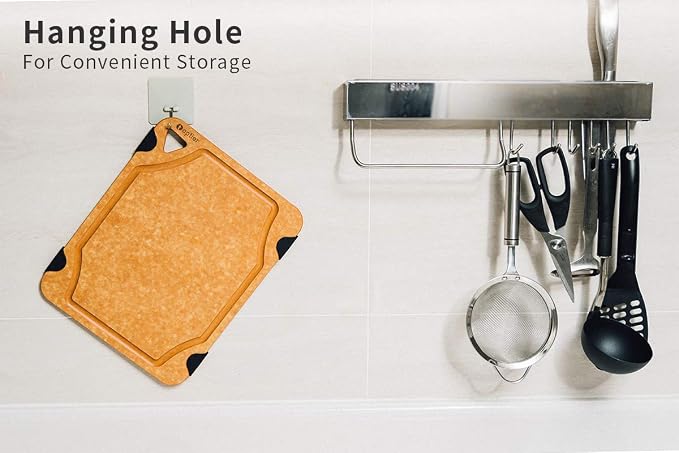 Cutting Board for Kitchen Dishwasher Safe, Toptier, Wood, Fiber , Eco-Friendly, Non-Slip, Juice Grooves, Non-Porous, BPA Free, Small, Silicone, 11.5 x 9.25-inch, Natural Slate