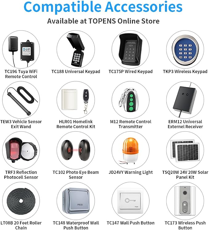 TOPENS DKC500S Solar Sliding Gate Opener Chain Drive Automatic Gate Motor for Heavy Driveway Slide Gates Up to 1300 Pounds, Electric Gate Operator Battery Powered with Solar Panel Remote Control Kit