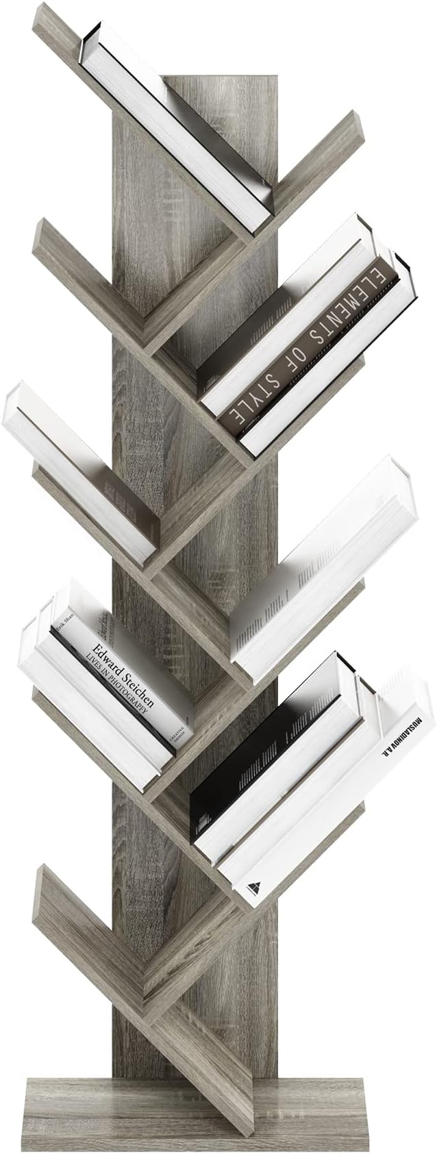 Furinno TREE Book Shelf, 9-Tier Bookshelf, Tree Bookcase with Angled Open Shelf, 8.4 x 15.7 x 50.9, Corner Shelf for Room Decor, for Living Room, Bedroom, Home Office, French Oak