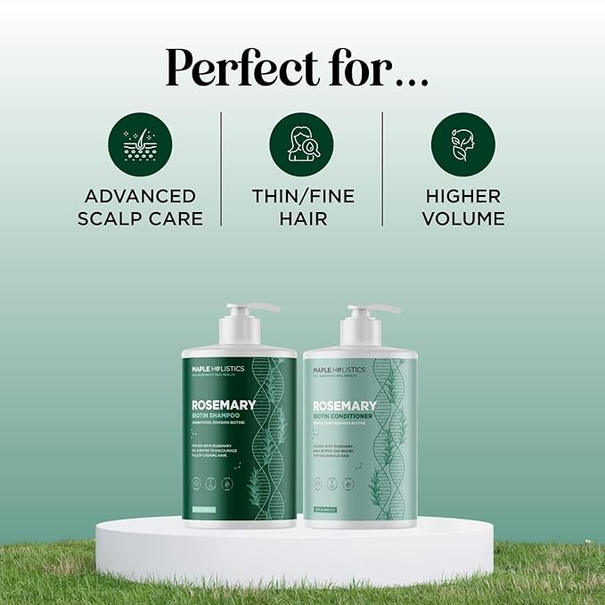 Volumizing Biotin Shampoo and Conditioner Set - Rosemary Shampoo and Conditioner for Thinning Hair Care with Tea Tree & Coconut Oil - Color Safe - Paraben Silicone & Sulfate Free (32 Fl Oz Each)