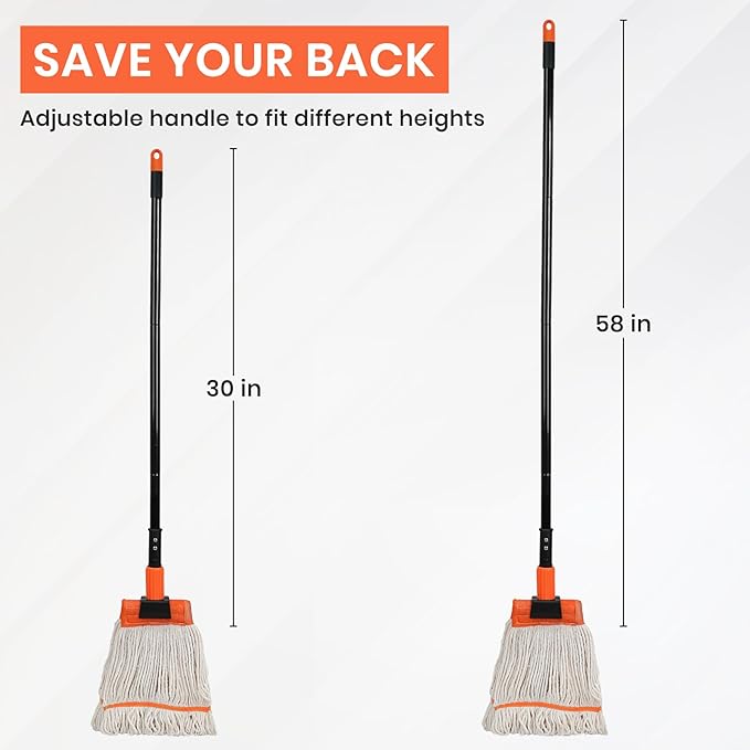 KalTell Commercial Mop, 58" Heavy Duty Industrial Mops for Floor Cleaning, String Cotton Mops Wet Mop Professional Janitor Mop for Home,Garage,Office, Workshop, Warehouse-Safety Orange