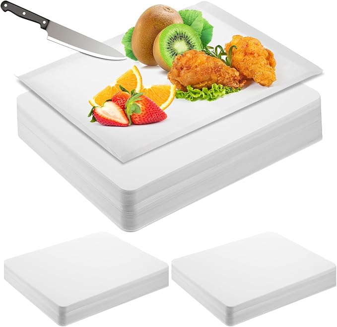Hushee 120 Count Disposable Cutting Board Sheets 9 x 11 Inch Disposable Sheets Flexible Plastic Sheet Cutting Mat Large Chopping Boards for Kitchen Cooking Traveling Camping Tailgating BBQ