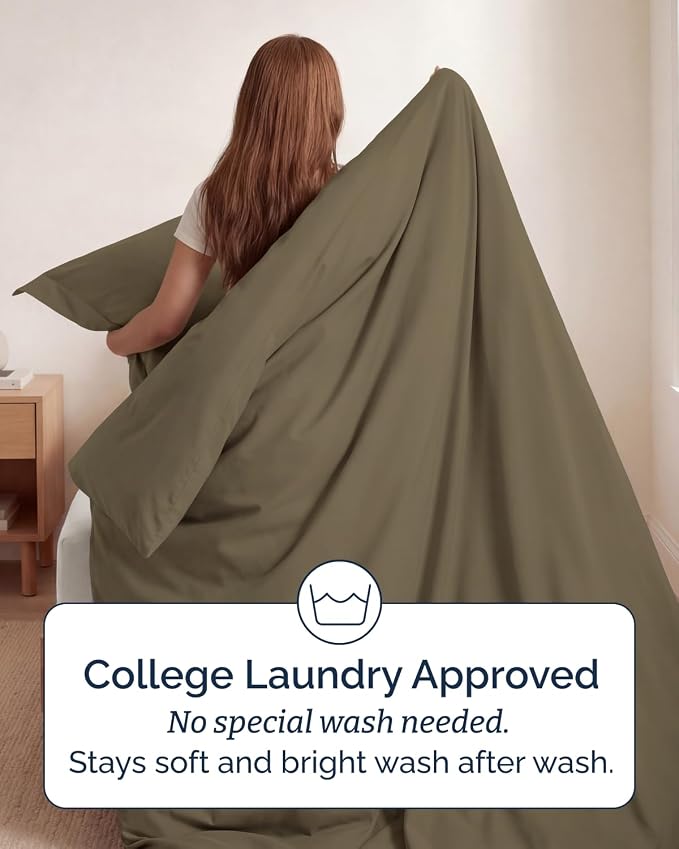 Duvet Cover Twin/Twin XL Size Set - Extra Soft Twin/Twin XL Duvet Cover 68" x 90" with 1 Pillow Sham for Women, Men, Kids & Teens - Comfy, Easy-Care & Fade Free with Zipper Closures and Ties (Khaki)