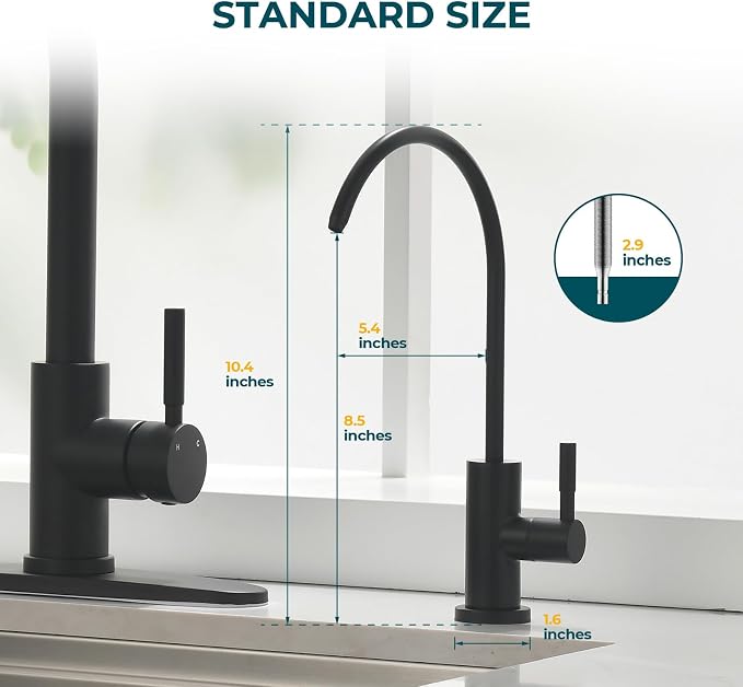Hiqufet Kitchen Sink Drinking Water Faucets, Stainless Steel Water Filter Faucet for Reverse Osmosis or Water Filtration System, RO Bar Sink Faucet, Matte Black