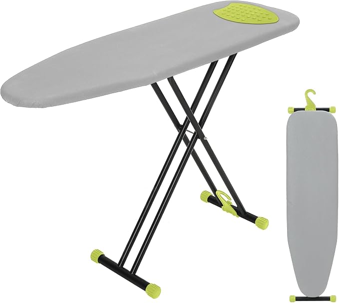 Ironing Board Full Size 54x14, RAINHOL Height Adjustable Iron Board with Thick Padded Cover and Smart Hanger, Heavy Duty Foldable Ironing Table with Silicone Pad Iron Rest, Gray