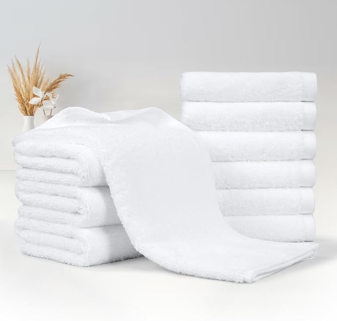 Amazon Basics Soft and Thick Cotton Hand Towels for Gym, Quick Drying, 16 x 26 in, White, 24-Pack