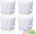 Square Clear Plastic Bucket Set - 4 Packs Airtight Storage Containers with Pressure Lids & Handle, Food Grade for Home & Outdoor (White, 1.3 gal)