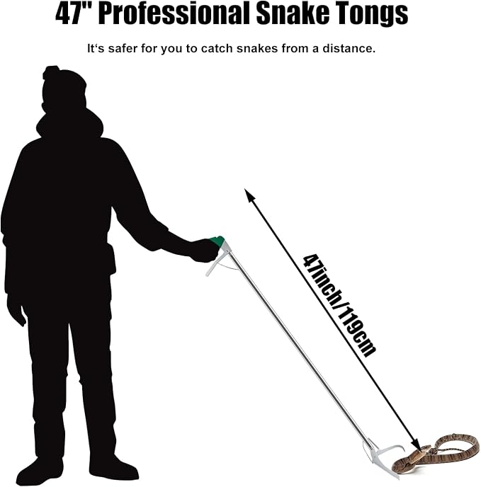47" Extra Heavy Duty Snake Tongs Reptile Grabber Catcher | Wide Jaw Handling Tool for Outdoor, Garden, and Emergency Use