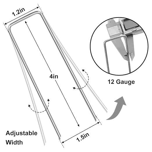 HongWay 240 Pack Landscape Staples 4 Inch, Galvanized Garden Stakes | 12 Gauge Ground Staples Sod Pins Yard Stakes for Landscape Weed Barrier Fabric, Gardening, Lawn, Turf, Irrigation Tube