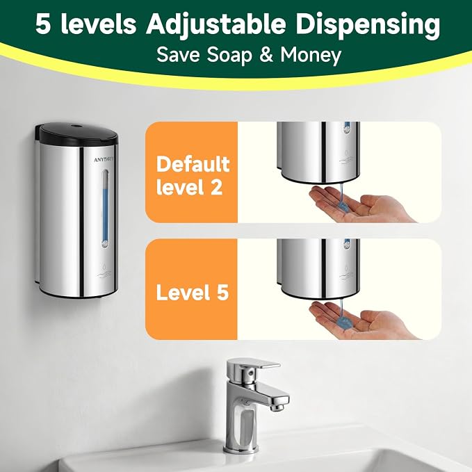anydry Touchless Automatic Liquid Soap Dispense Wall Mount 25oz Large Capacity Stainless Steel for Commercial (Polished)